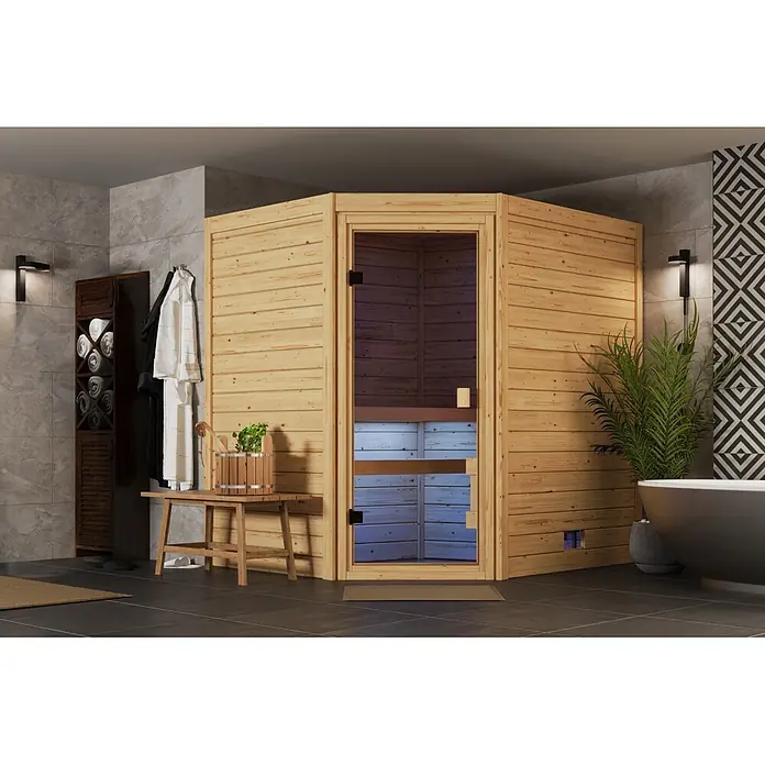 Karibu Elementsauna Corner (Mit Ofen, L x B x H: 170 x 196 x 202 cm)