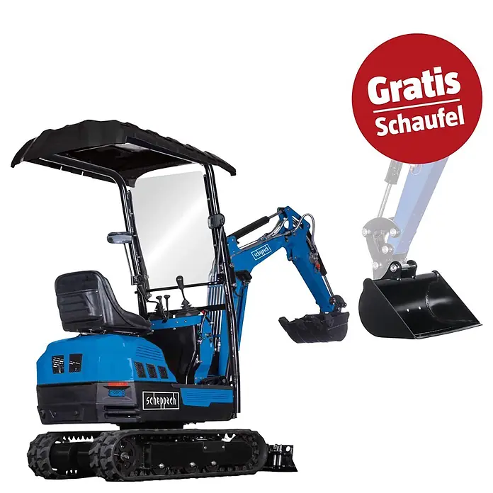 Scheppach Minibagger EXC1400 inkl. gratis Böschungslöffel (Mini-Bagger EXC1400 + gratis Böschungslöffel 50cm für EXC1400)