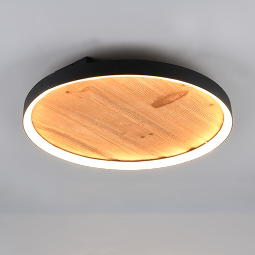 Trio LED-Deckenleuchte Kalea holzfarben Switch Dimmer Ø 42,5 cm