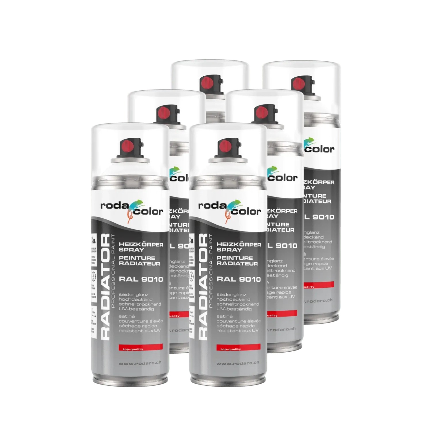 RodaColor Heizkörperspray Sprühlack 400ml RAL9010 Reinweiss 6er Set