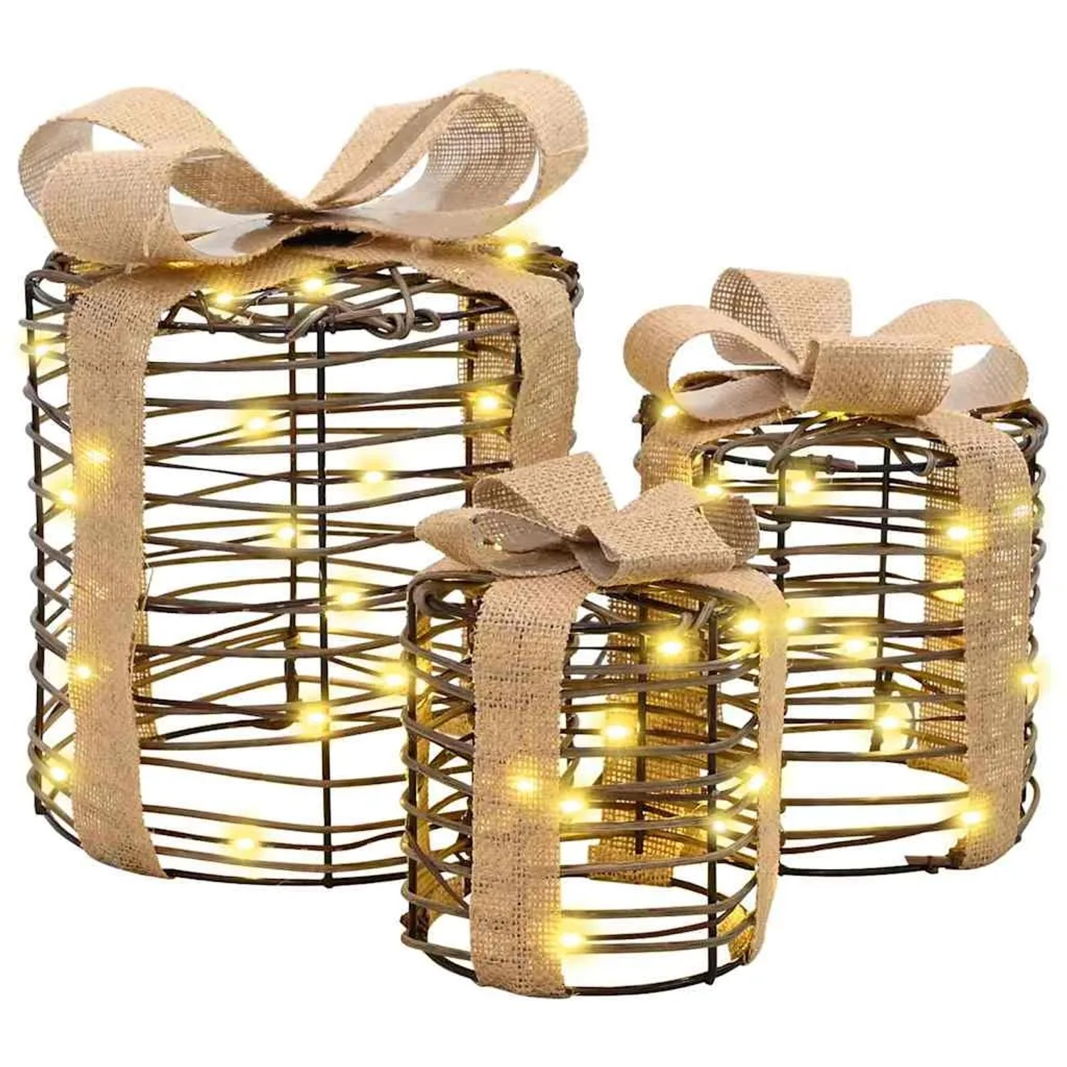 vidaXL Geschenkbox Dekoration 3 Stk Warmweiß 20 x 20 x 20 cm Rattan 42019090