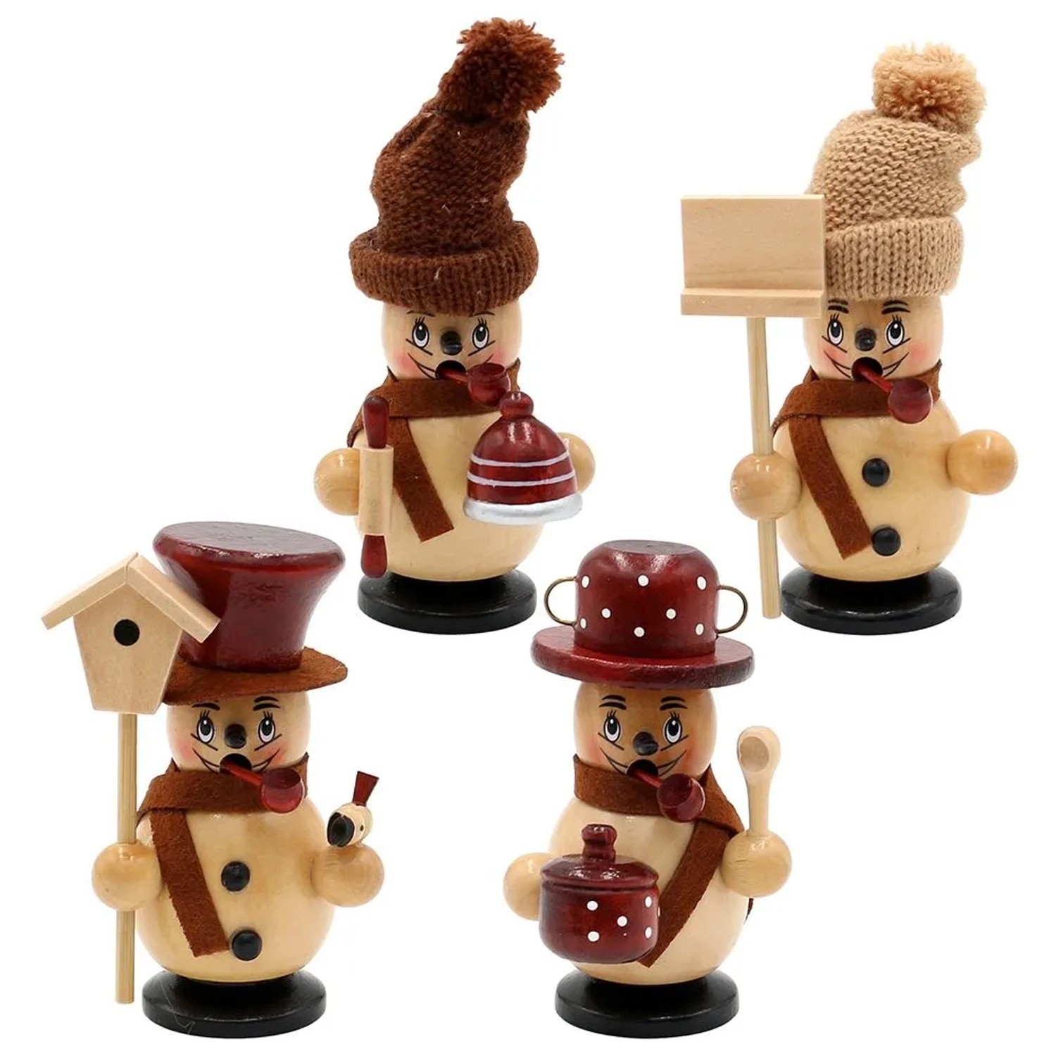 Dekohelden24 4er Set Räucherfiguren Räuchermänner Räuchermännchen Räucherfigur Räucherschneemann Räuchermann Schneemann L/B/H 8 x 6 x 11 cm