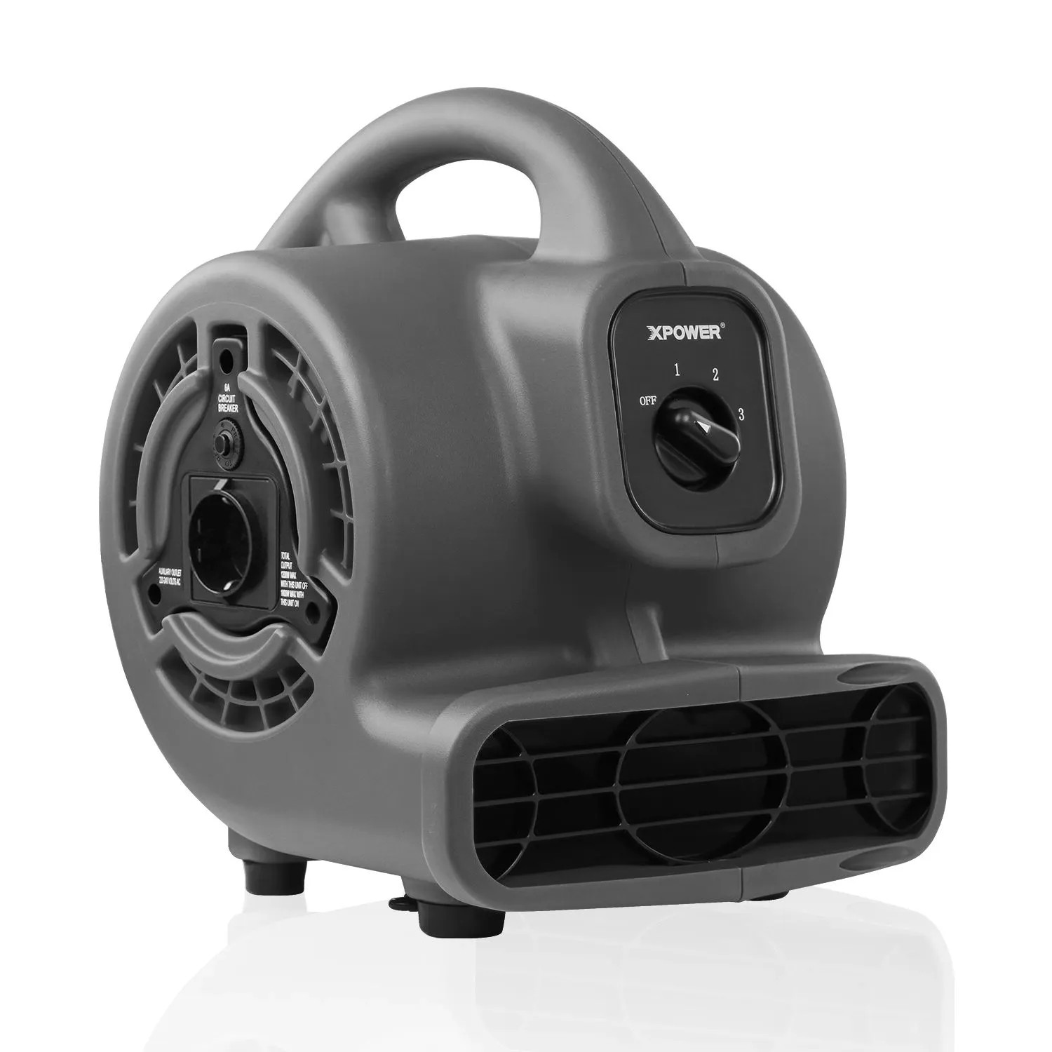 Xpower P-80A Mini-Zentrifugal-Luftbeweger mit 3 Geschwindigkeiten und Steckdosen Schwarz