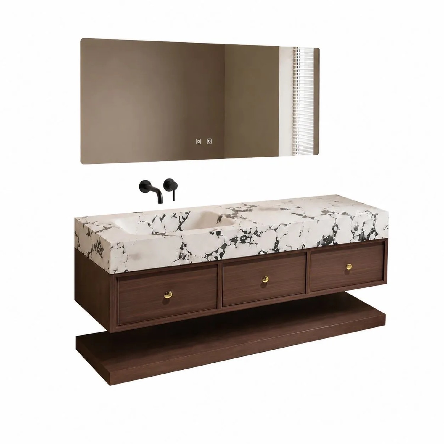 360Home Wandhängendes Badezimmermöbel Set Mit Waschbecken Modernem Waschtisch Und Unterschrank Für Badezimmer Und Waschraum 130 CM RW610130BKK