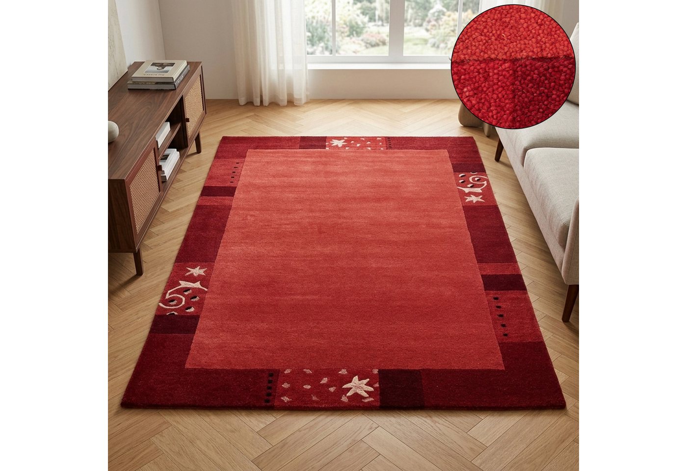 THEKO Wollteppich Royal Ganges, rechteckig, Höhe: 13 mm, 95% Wolle, mit Bordüre, auch in rund, Wohnzimmer, Schlafzimmer Bild 2