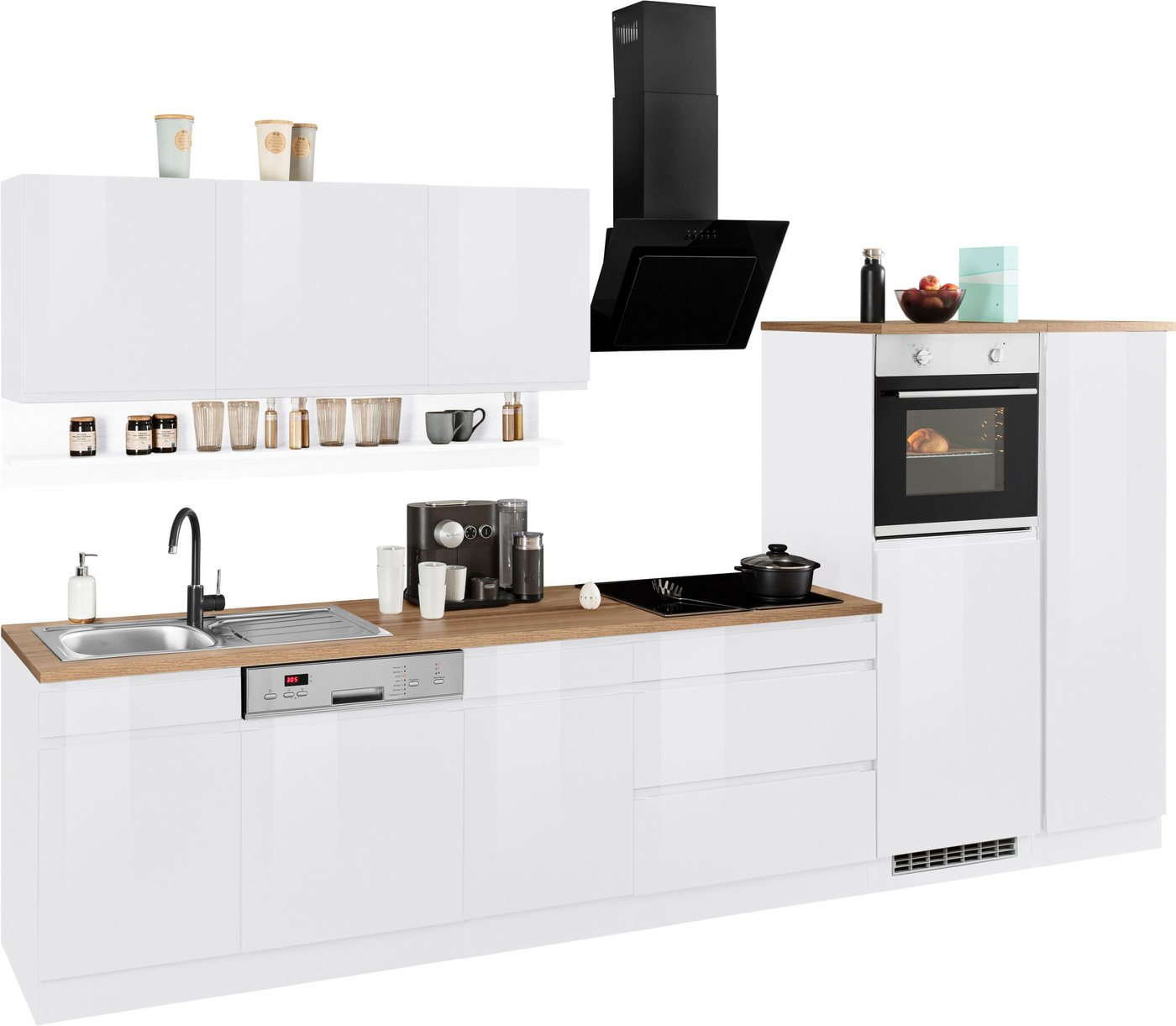 KOCHSTATION Küchenzeile KS-Virginia,neu in verbesserter Ausführung, Breite 350 cm,Soft-Close, mit Glaskeramik-oder Induktionskochfeld