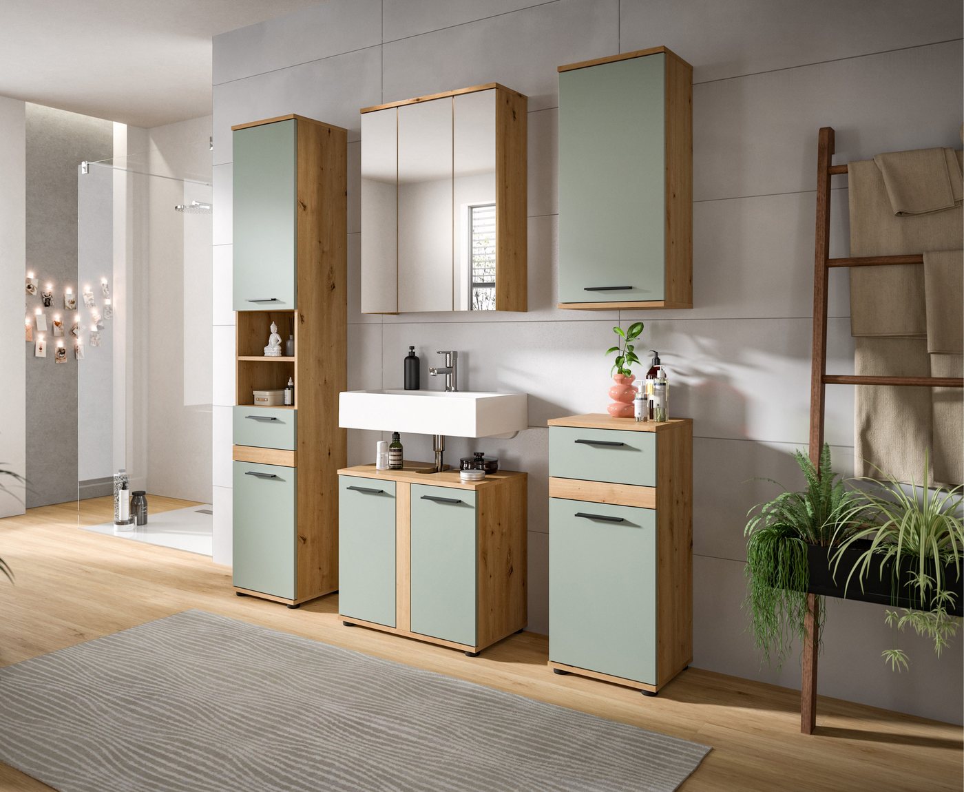welltime Badezimmerspiegelschrank LUCCA, Breite 60cm, 3 Spiegeltüren, 9 Fächer, 6 Fachböden Bild 4