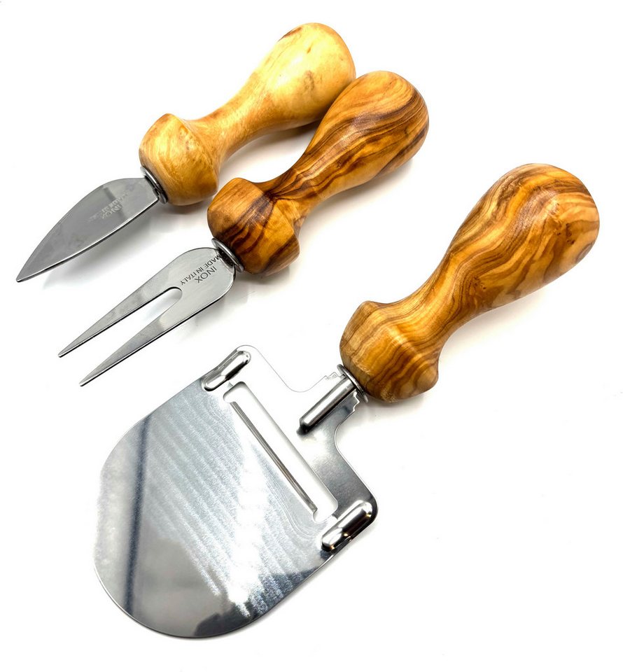 Olivenholz-erleben Käsehobel inkl. Käsebesteck, aus Olivenholz und Edelstahl, plus Überraschung, Edelstahl, (Set, 3-St), Edelstahl ist einfach zu reinigen, Olivenholz ist antibakteriell
