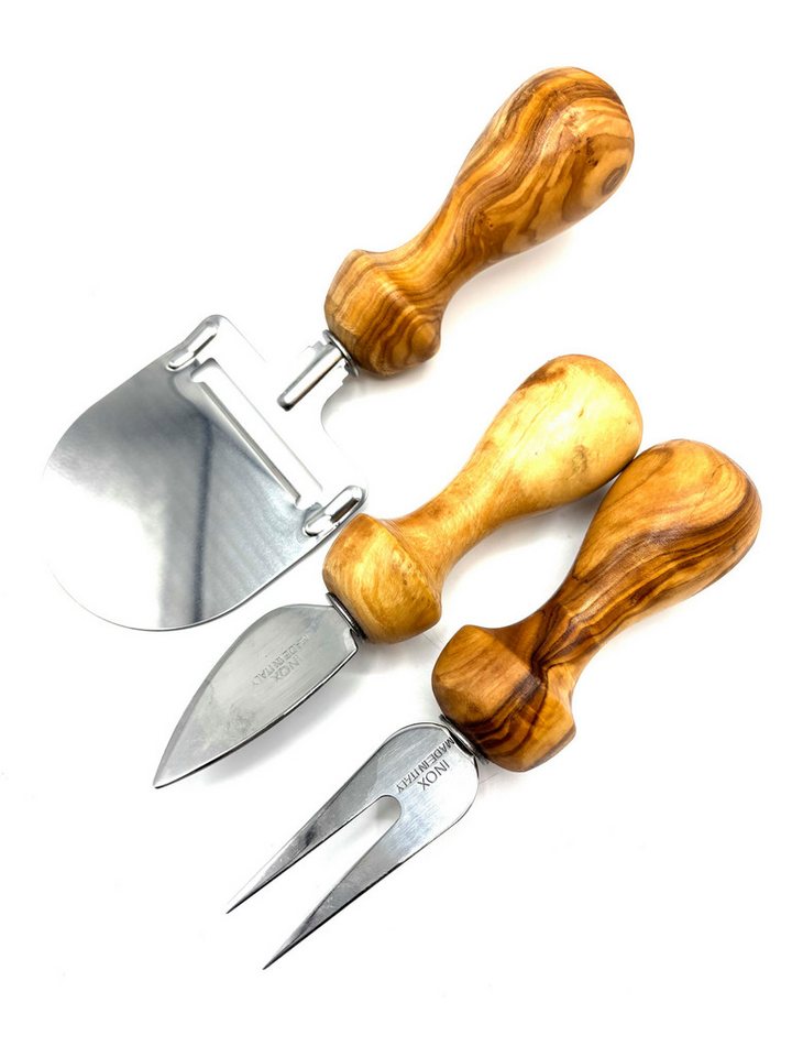 Olivenholz-erleben Käsehobel inkl. Käsebesteck, aus Olivenholz und Edelstahl, plus Überraschung, Edelstahl, (Set, 3-St), Edelstahl ist einfach zu reinigen, Olivenholz ist antibakteriell Bild 2