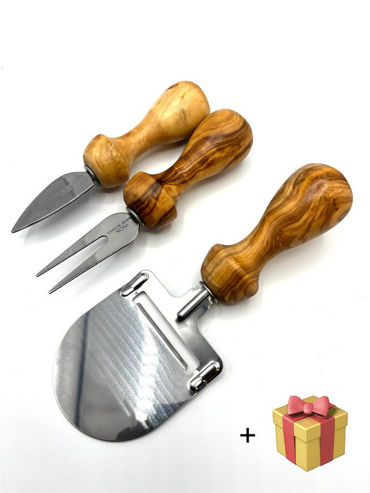 Olivenholz-erleben Käsehobel inkl. Käsebesteck, aus Olivenholz und Edelstahl, plus Überraschung, Edelstahl, (Set, 3-St), Edelstahl ist einfach zu reinigen, Olivenholz ist antibakteriell Bild 3