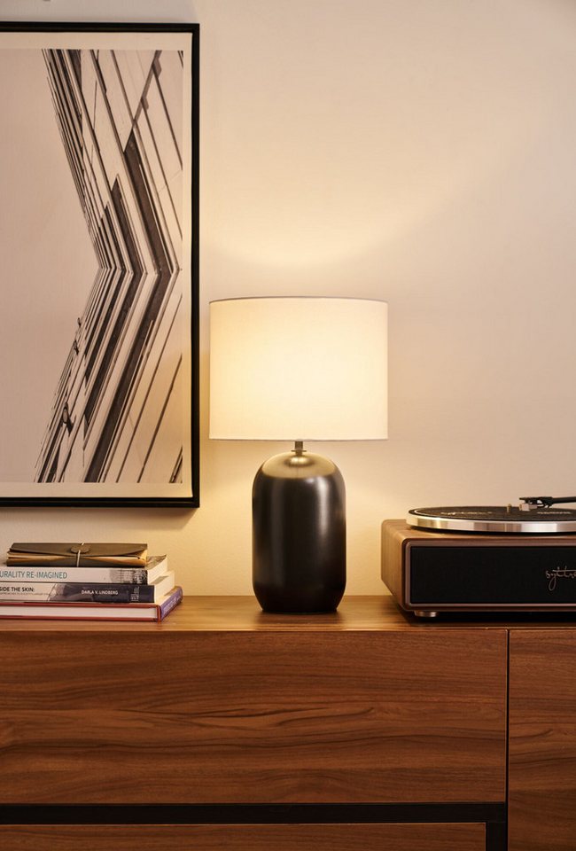Pauleen Tischleuchte Mystic Shine max 20W E14 Weiß/Schwarz 230V Stoff/Keramik, Ein-/Ausschalter, ohne Leuchtmittel, IP20