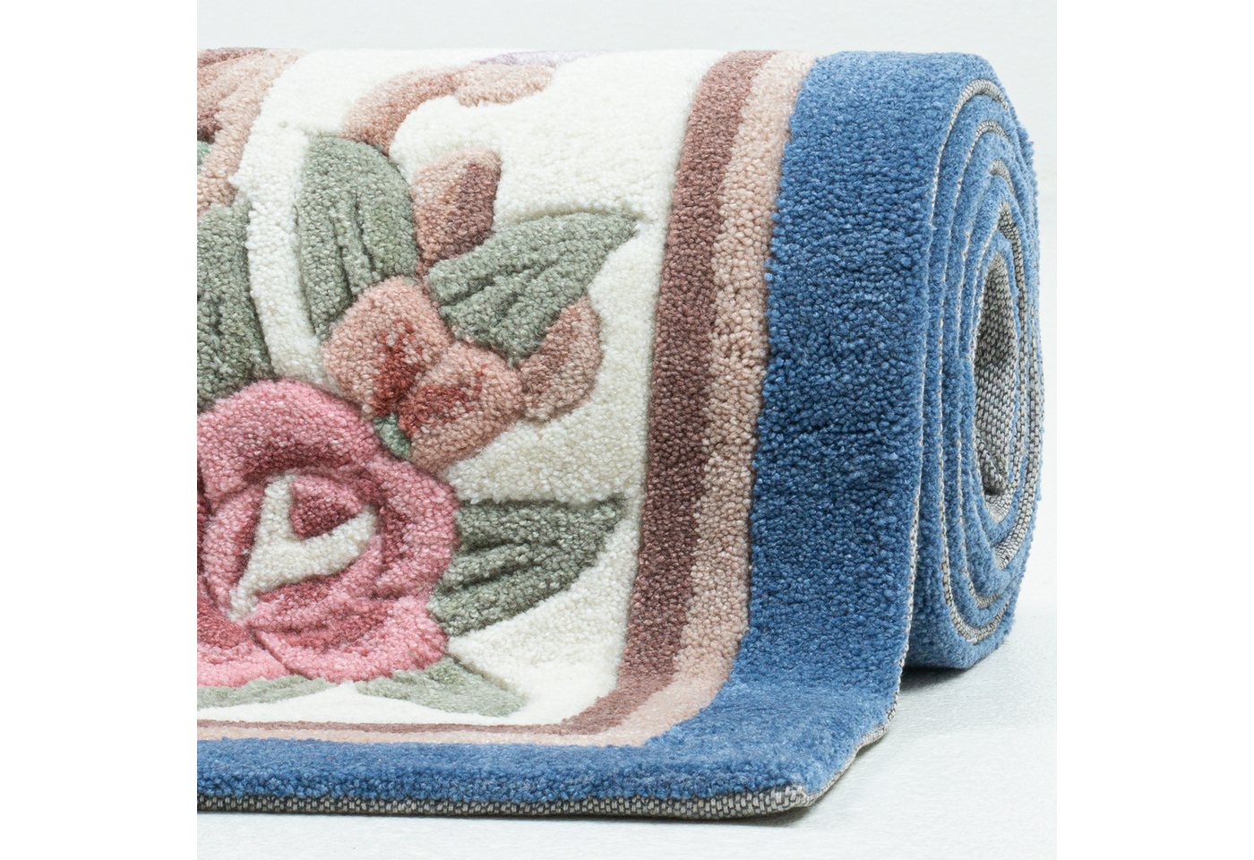 THEKO Teppich Ming, handgetuftet, rechteckig, Höhe: 14 mm, Pastell-Farben, florales Design, auch in oval & rund, Wohnzimmer