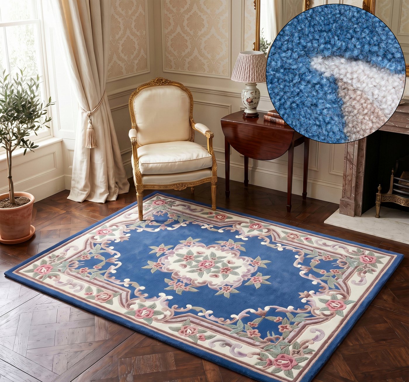 THEKO Teppich Ming, handgetuftet, rechteckig, Höhe: 14 mm, Pastell-Farben, florales Design, auch in oval & rund, Wohnzimmer Bild 2