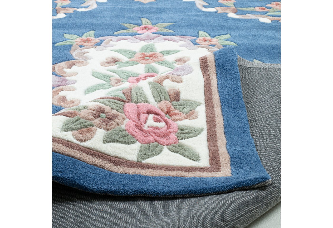 THEKO Teppich Ming, handgetuftet, rechteckig, Höhe: 14 mm, Pastell-Farben, florales Design, auch in oval & rund, Wohnzimmer Bild 4