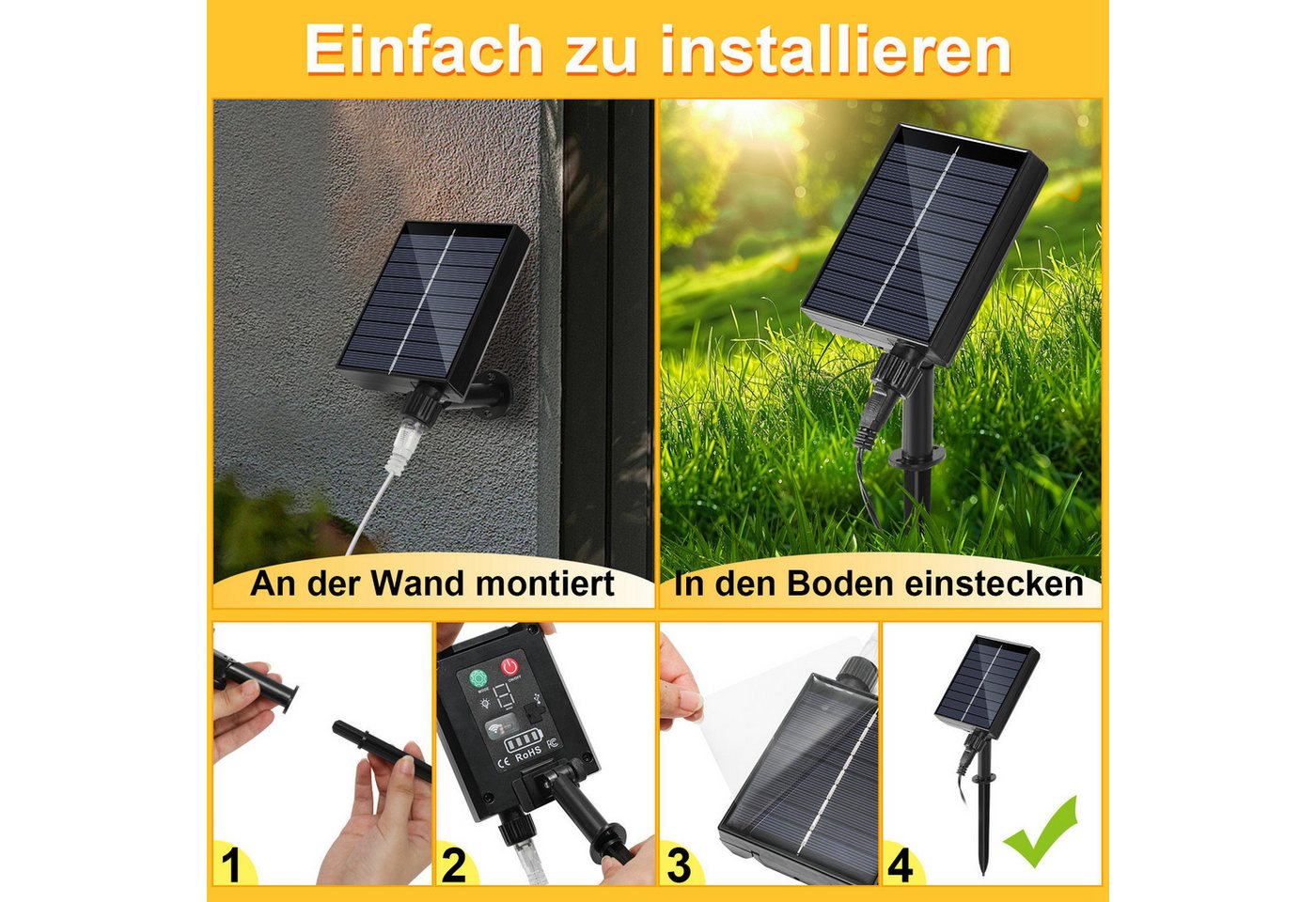Clanmacy LED-Lichterkette 100M 1000LEDs LED-Lichterkette Solar Lichterkette Aussen Warmweiß, Weihnachten Bild 4