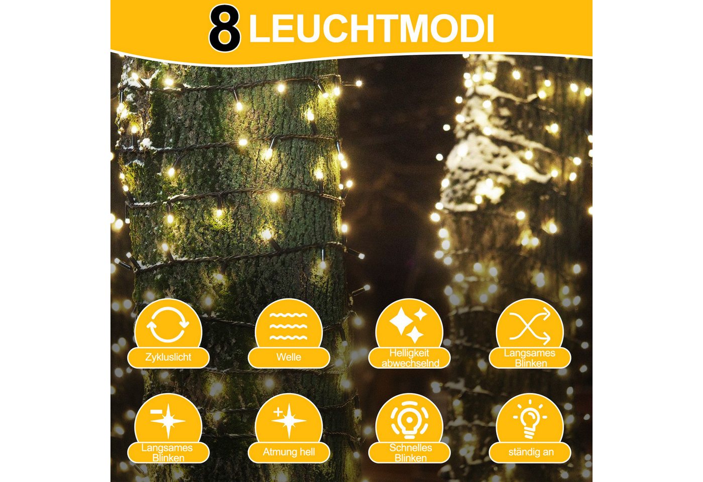 Clanmacy LED-Lichterkette 100M 1000LEDs LED-Lichterkette Solar Lichterkette Aussen Warmweiß, Weihnachten Bild 5