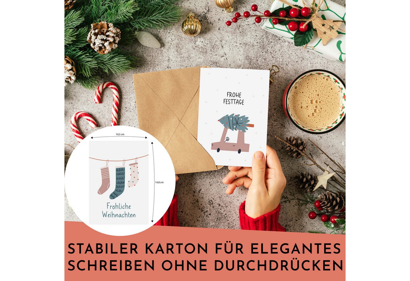 CraftWerk Grußkarten Weihnachtskarten mit Umschhlag, DIN A6 Klappkarten Grußkarten mit Motiven zu Weihnachten Bild 5