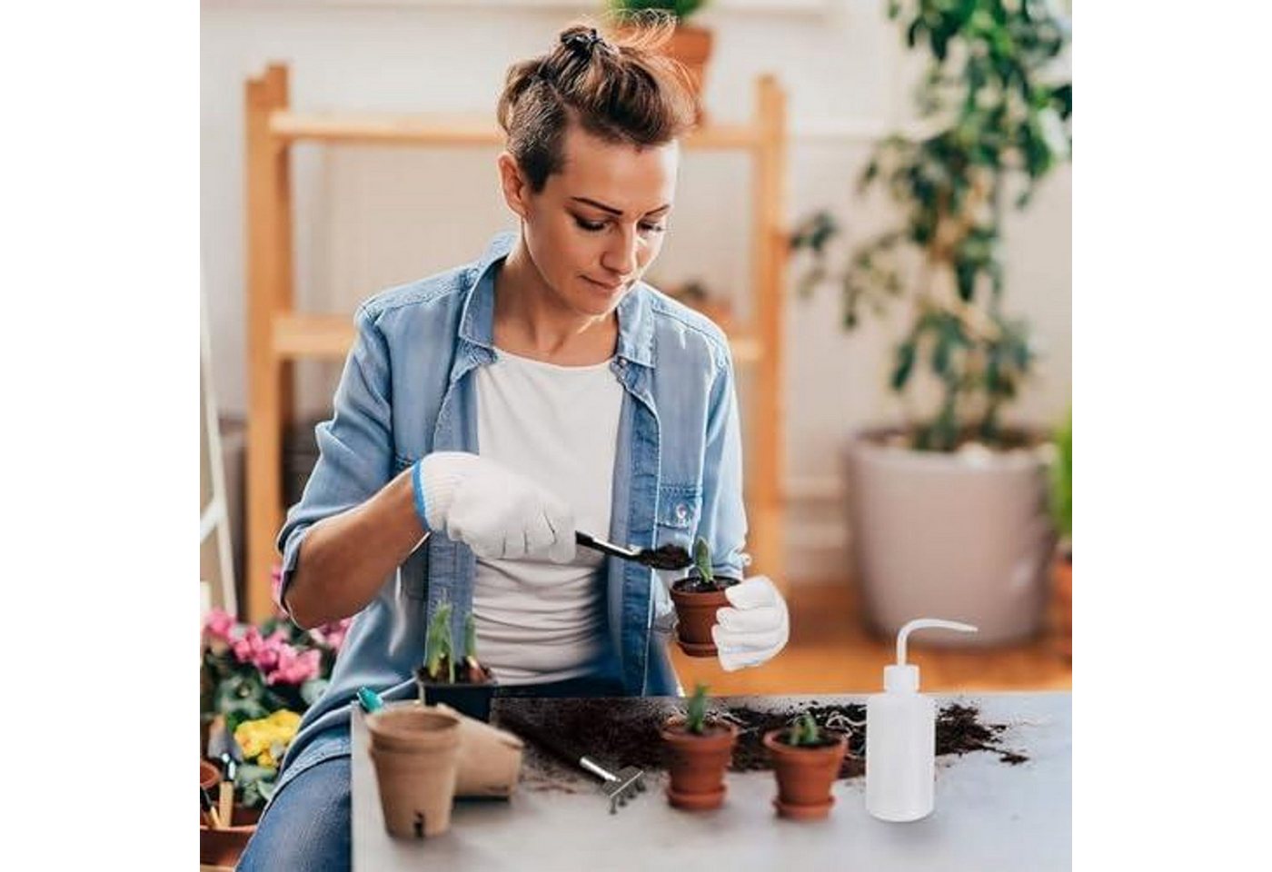 FELIXLEO Gartenpflege-Set Bonsai Werkzeug Set mit wasserdichte Umtopfmatte Gartenwerkzeug