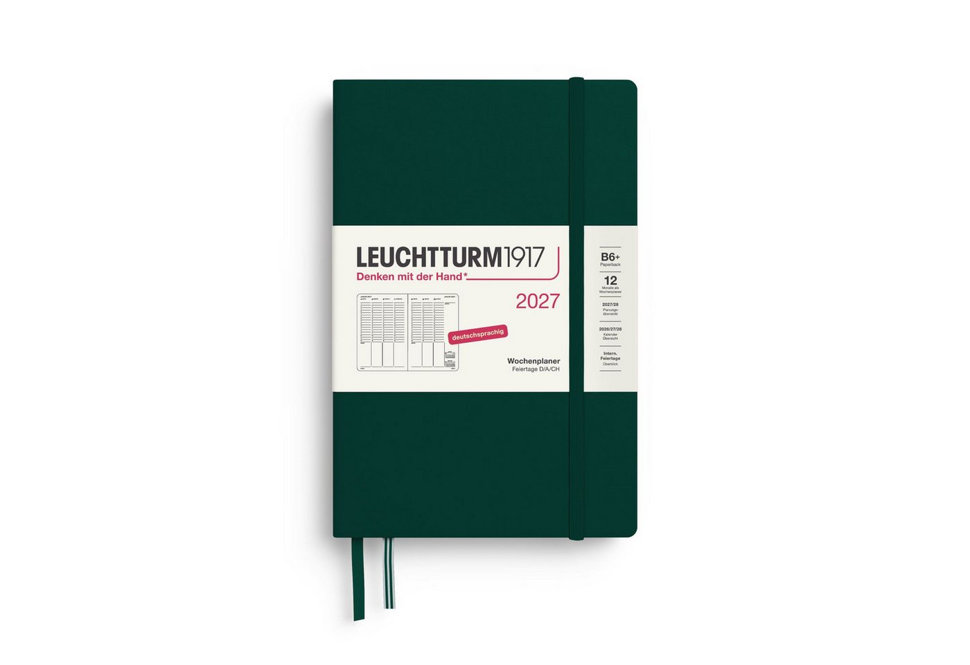 Leuchtturm1917 Taschenkalender Wochenplaner 2027 Paperback B6 Hardcover Forest Green