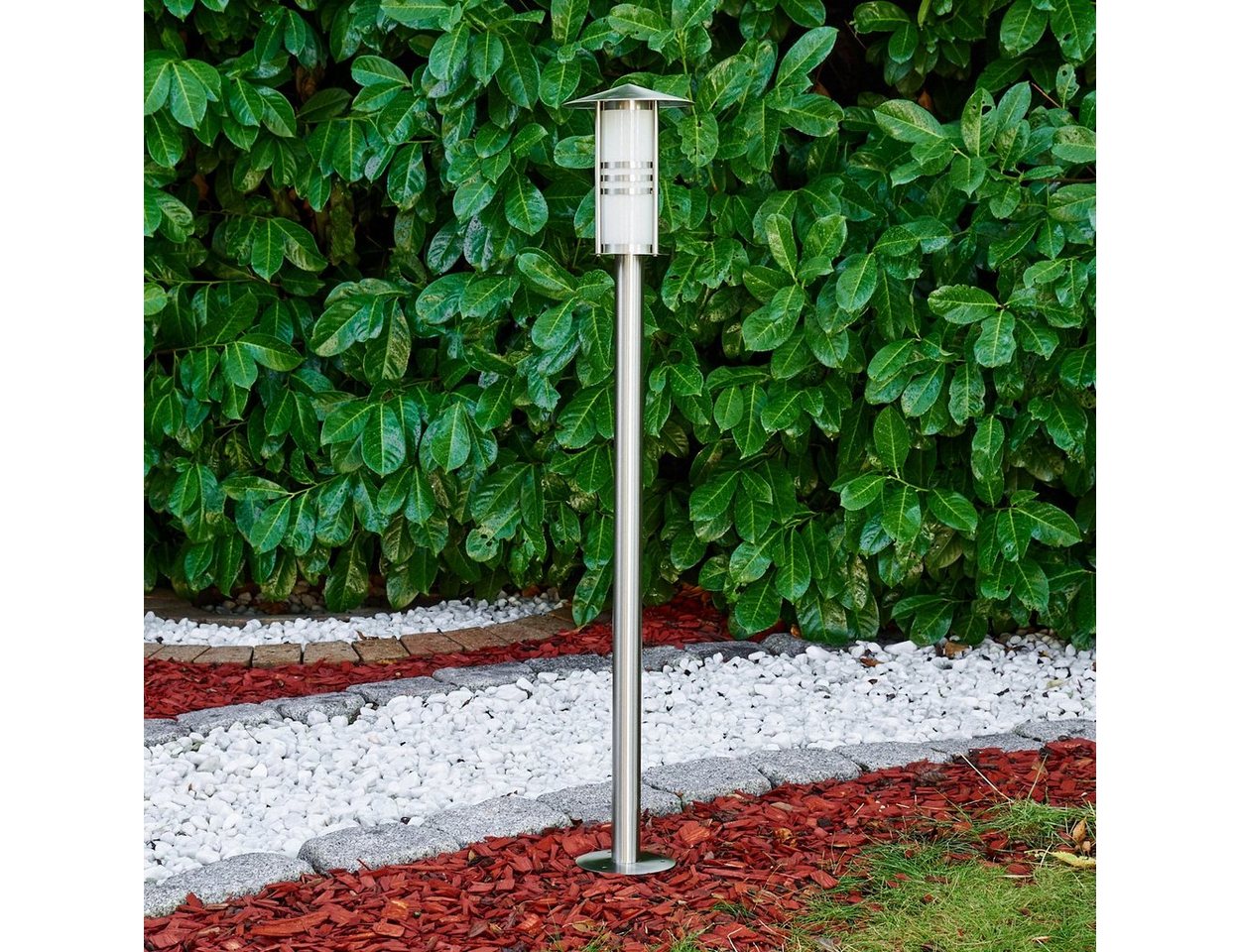 hofstein Pollerleuchte »Balme« moderne Außenleuchte aus gebürstetem Edelstahl und Milchglas, ohne Leuchtmittel, Wegeleuchte 100cm, Gartenlampe mit E27, Gartenbeleuchtung IP44 Bild 2