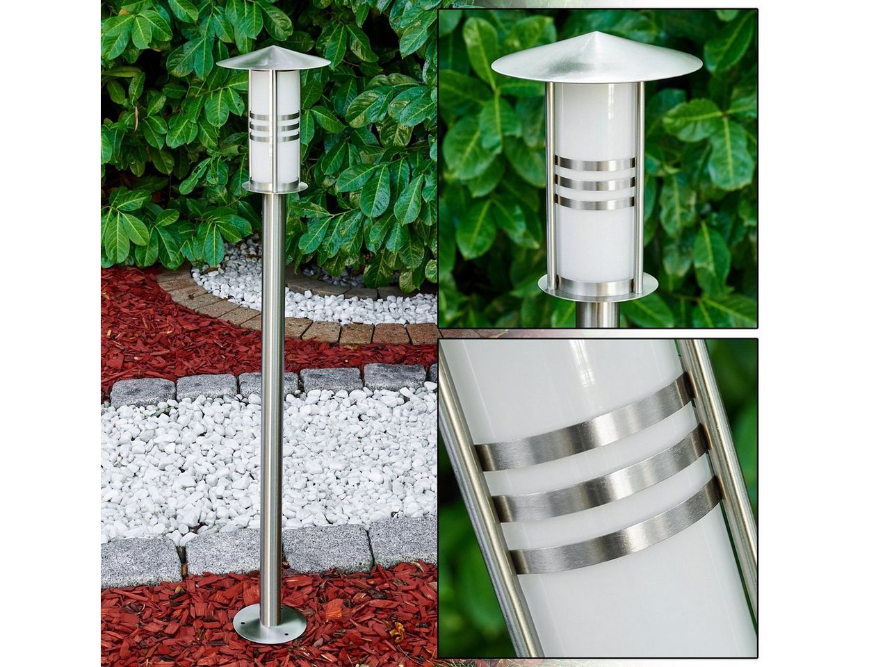 hofstein Pollerleuchte »Balme« moderne Außenleuchte aus gebürstetem Edelstahl und Milchglas, ohne Leuchtmittel, Wegeleuchte 100cm, Gartenlampe mit E27, Gartenbeleuchtung IP44 Bild 3