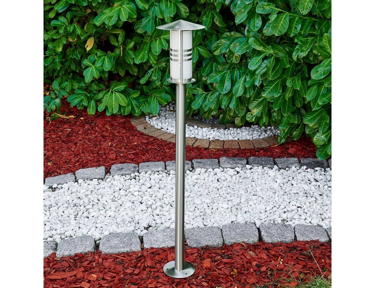 hofstein Pollerleuchte »Balme« moderne Außenleuchte aus gebürstetem Edelstahl und Milchglas, ohne Leuchtmittel, Wegeleuchte 100cm, Gartenlampe mit E27, Gartenbeleuchtung IP44 Bild 5