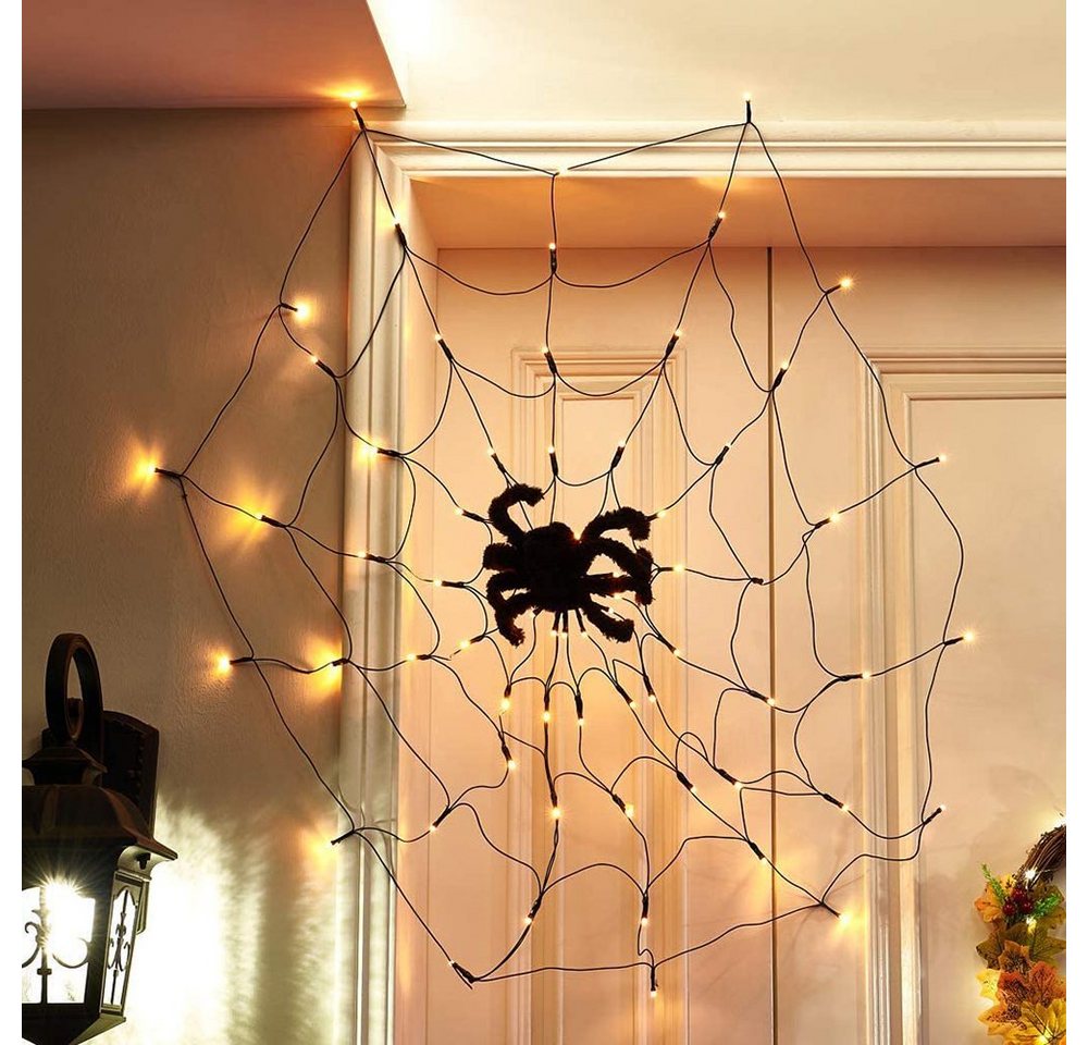Rosnek LED-Lichterkette 1M Durchmesser, 8 Lichtmodi, für Party Hof Bar Weihnachten Deko, Zeitschaltfunktion, Spinnennetz Licht Bild 2