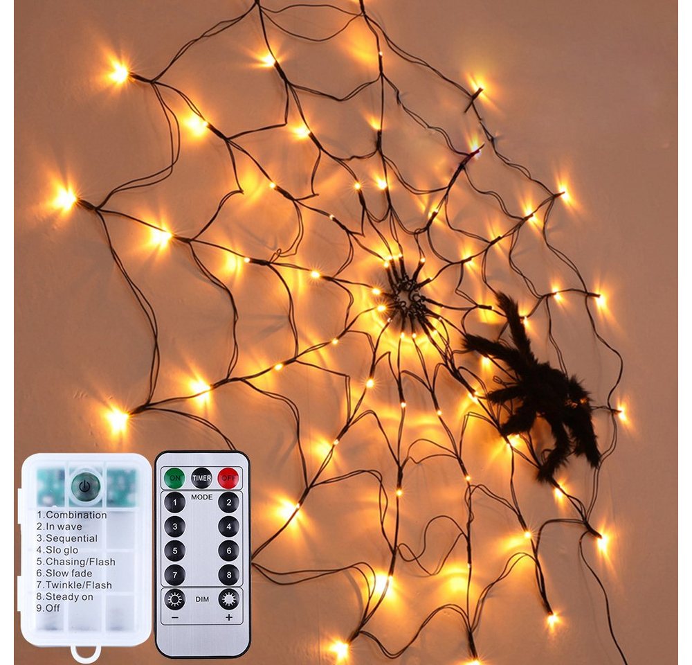 Rosnek LED-Lichterkette 1M Durchmesser, 8 Lichtmodi, für Party Hof Bar Weihnachten Deko, Zeitschaltfunktion, Spinnennetz Licht Bild 4