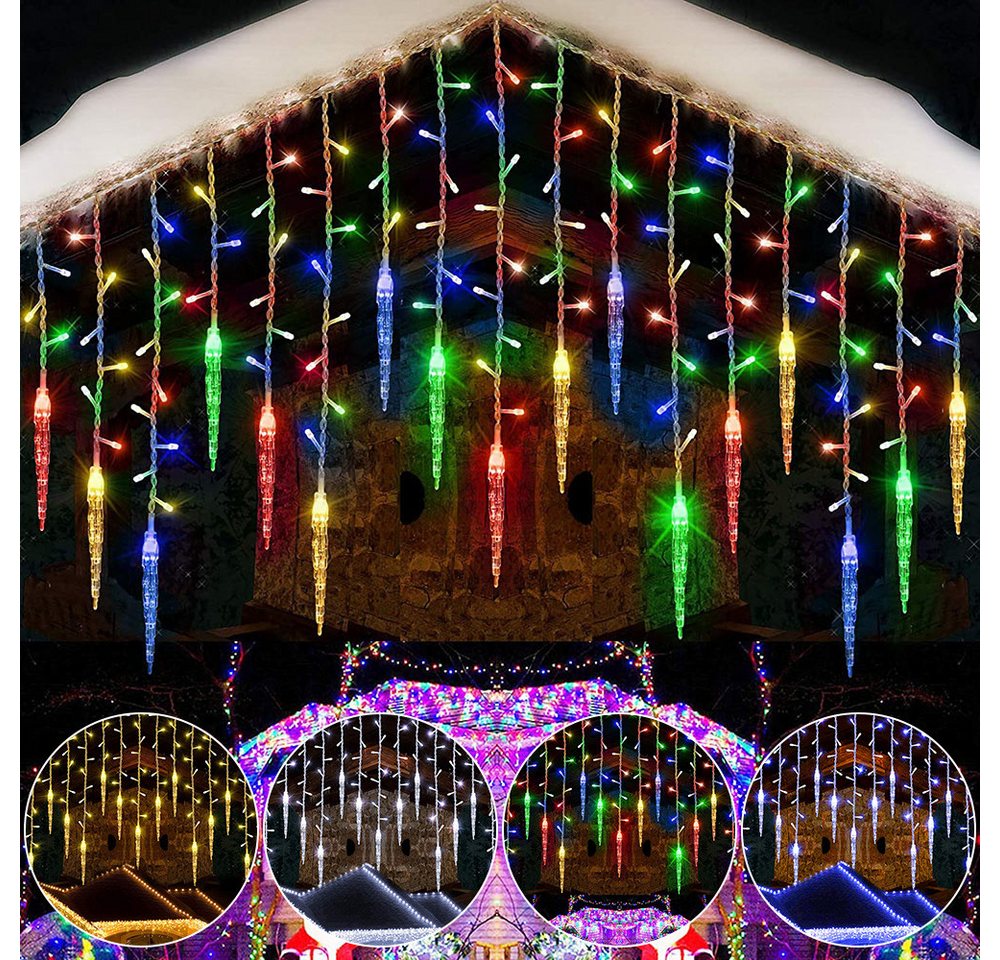 Rosnek LED-Lichtervorhang Eiszapfen-Anhänger, 8 Modi, Timer, für Traufe Weihnachtsdeko, Memory-Funktion, anschließbar, Niedrige Spannung, 96 LEDs, 3.5M Bild 5