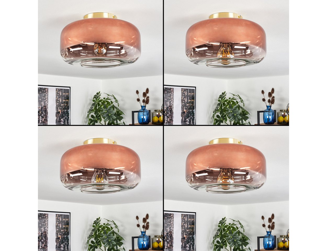hofstein Deckenleuchte runde Deckenlampe aus Metall/Glas in Messingfarben/Kupferfarben/Klar, ohne Leuchtmittel, Retro/Vintage, mit Schirm aus Glas (28cm), 1x E27, ohne Leuchtmittel Bild 5