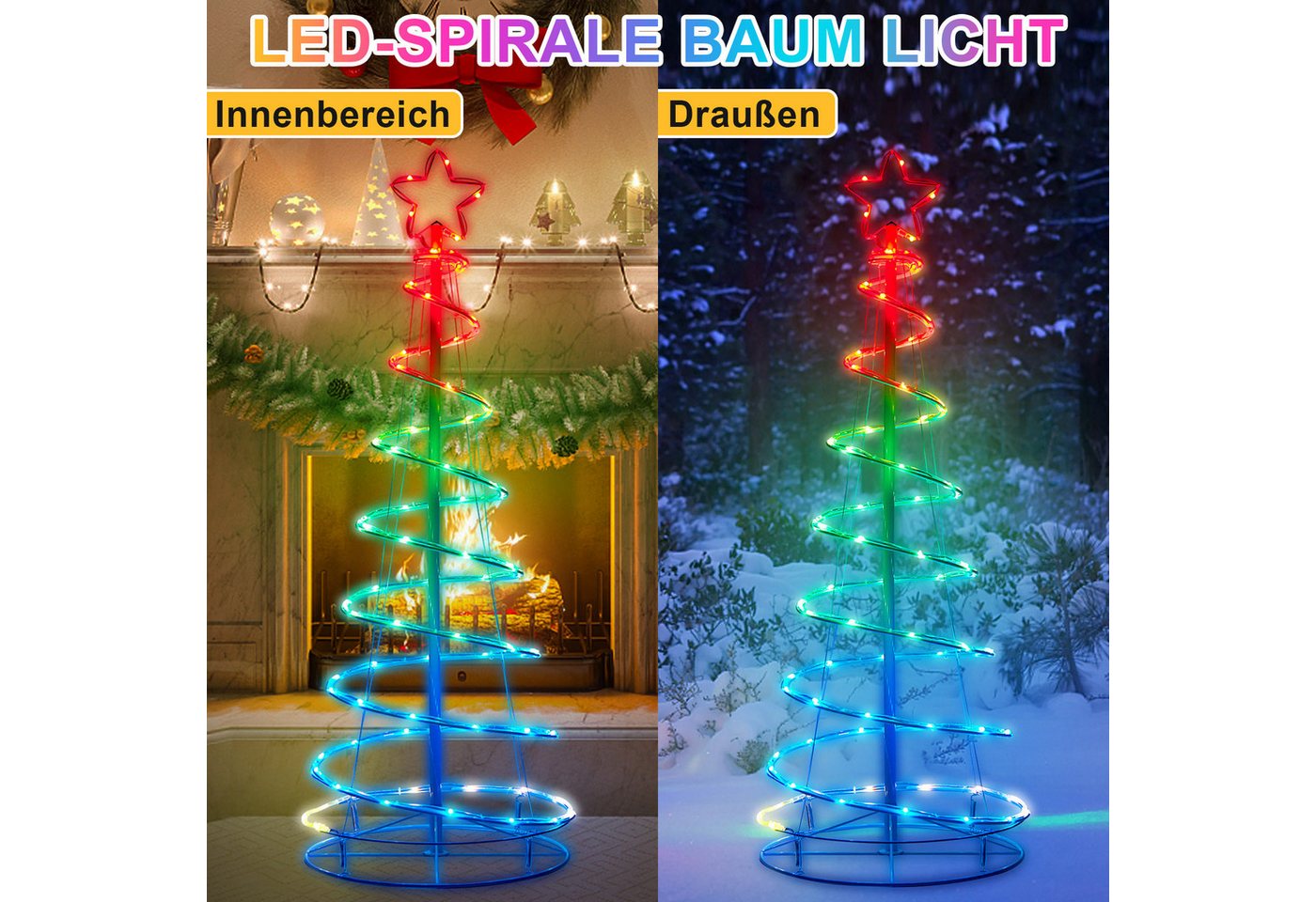 Jibenhome LED Baum Spirale Weihnachtsbaum, 8 Modi Lichterkette mit USB und Timer, 1.2M/1.5M/1.8M LED Baum mit Fernbedienun für Weihnachtsdekoration Bild 2