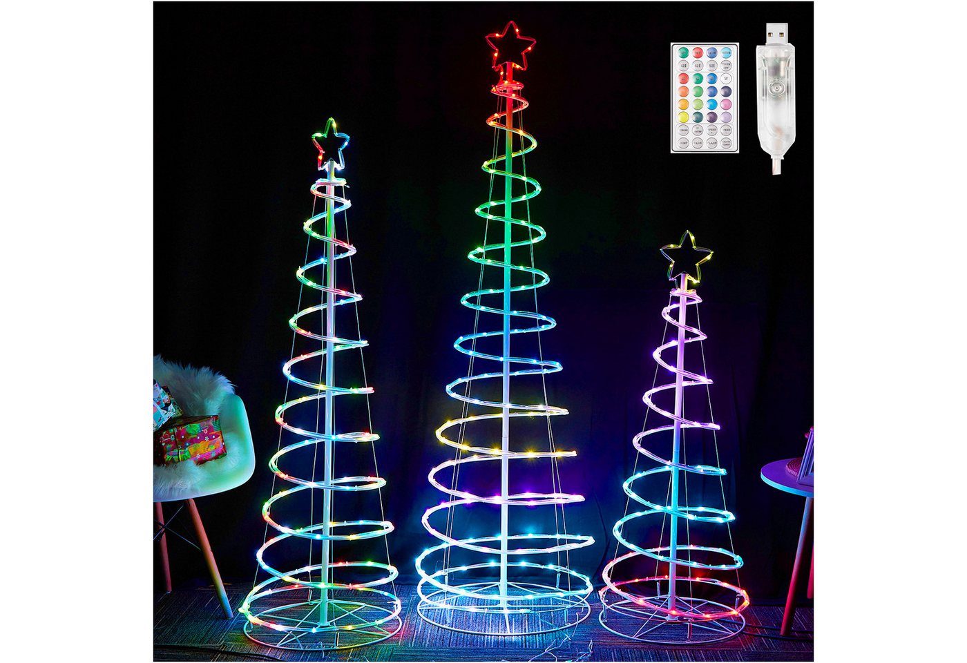 Jibenhome LED Baum Spirale Weihnachtsbaum, 8 Modi Lichterkette mit USB und Timer, 1.2M/1.5M/1.8M LED Baum mit Fernbedienun für Weihnachtsdekoration Bild 5