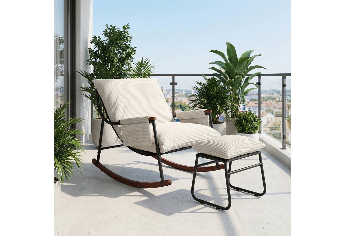 HomeMiYN Schaukelsessel Schaukelstuhl Relaxsessel Schaukelsessel Metall mit hocker