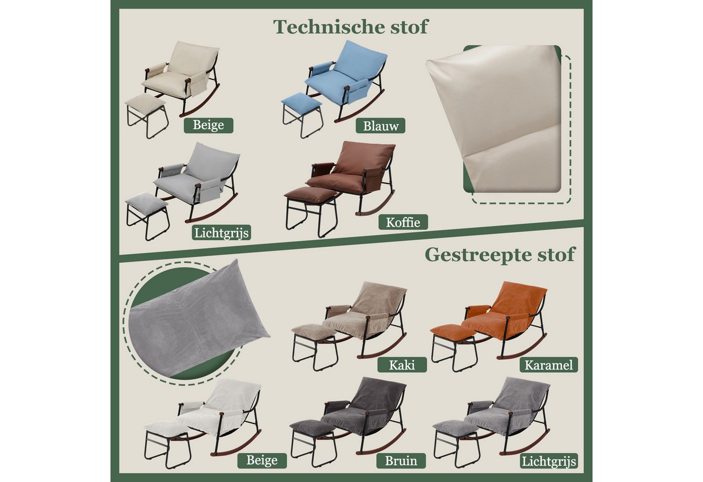 HomeMiYN Schaukelsessel Schaukelstuhl Relaxsessel Schaukelsessel Metall mit hocker Bild 3