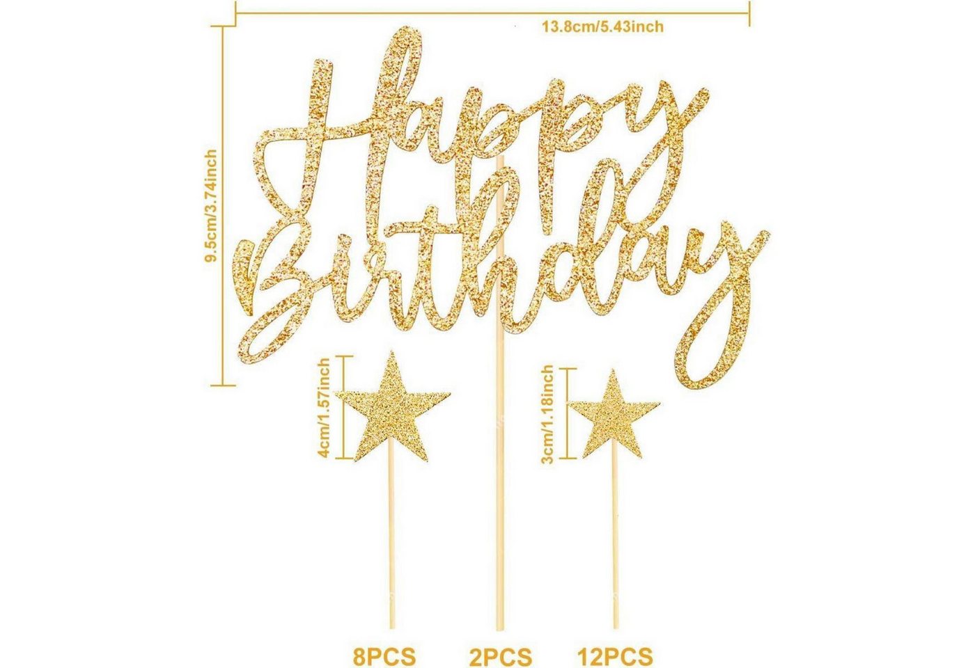 LuxusKollektion Sticker Tortendeko Gold Happy Birthday Cake Topper Sterne Kuchendeko 20-teilig