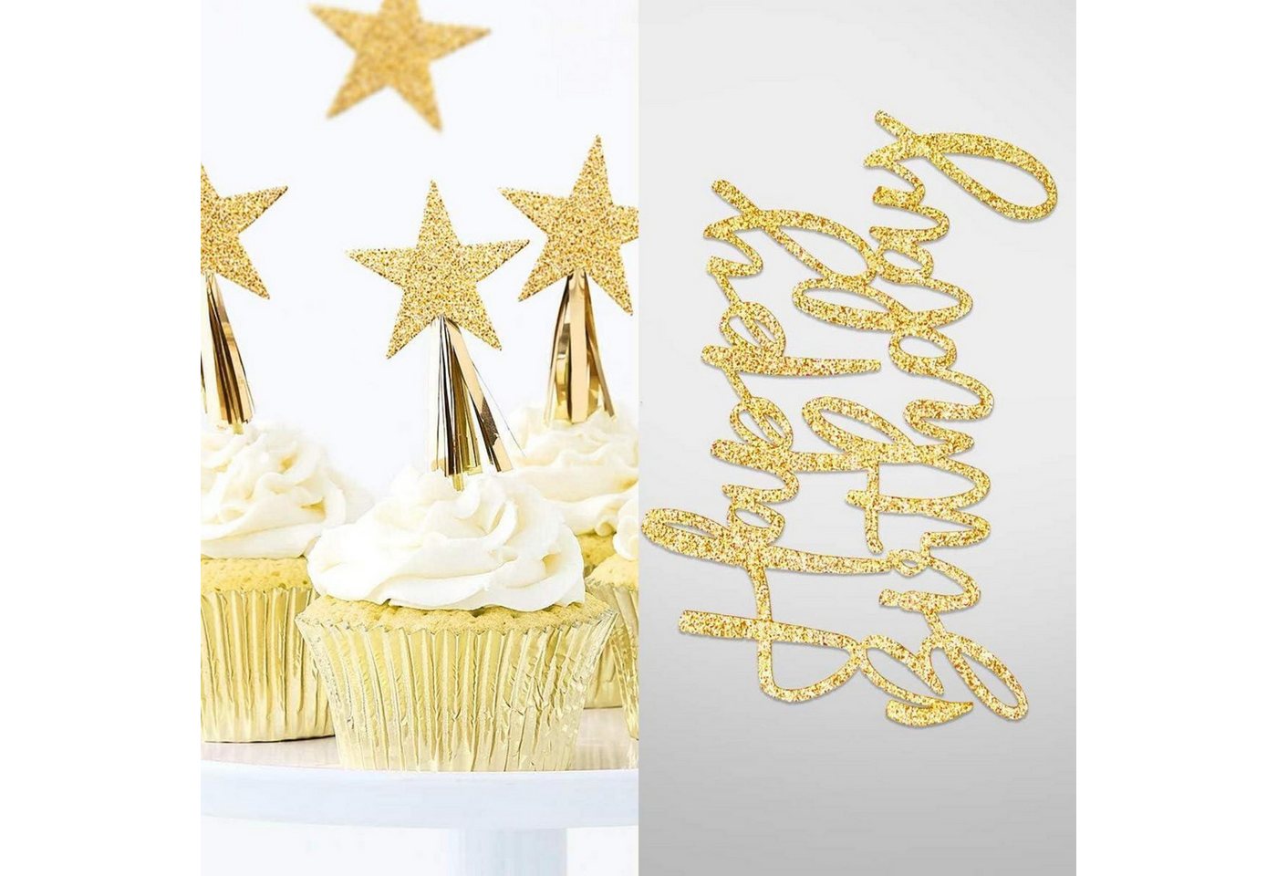 LuxusKollektion Sticker Tortendeko Gold Happy Birthday Cake Topper Sterne Kuchendeko 20-teilig Bild 4