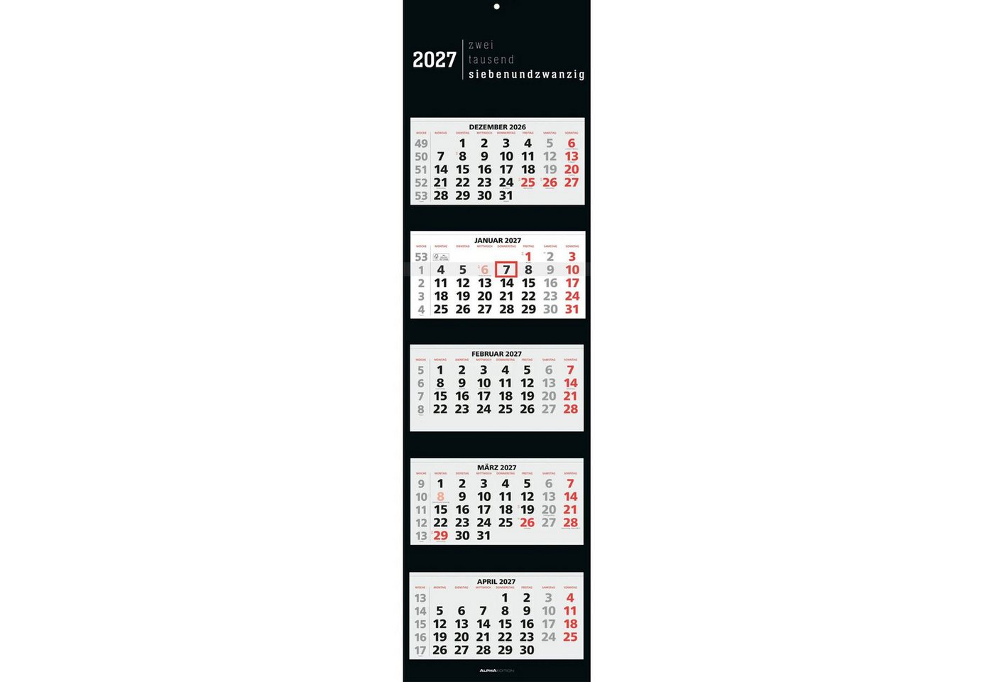 Wandkalender 5-Monatskalender Black 2027