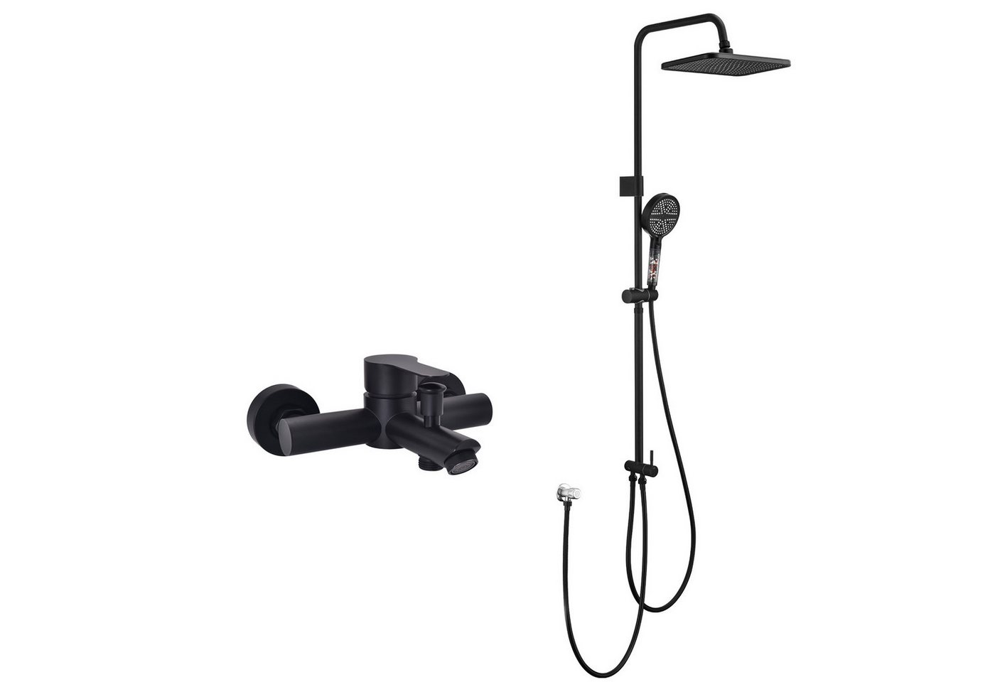 HOMELODY Duschsystem mit Badewannenarmatur, 30×20 cm Regendusche, 6-Strahl-Handbrause, SUS304 Edelstahl, höhenverstellbar, Filter-Handbrause, Schwarz Bild 2