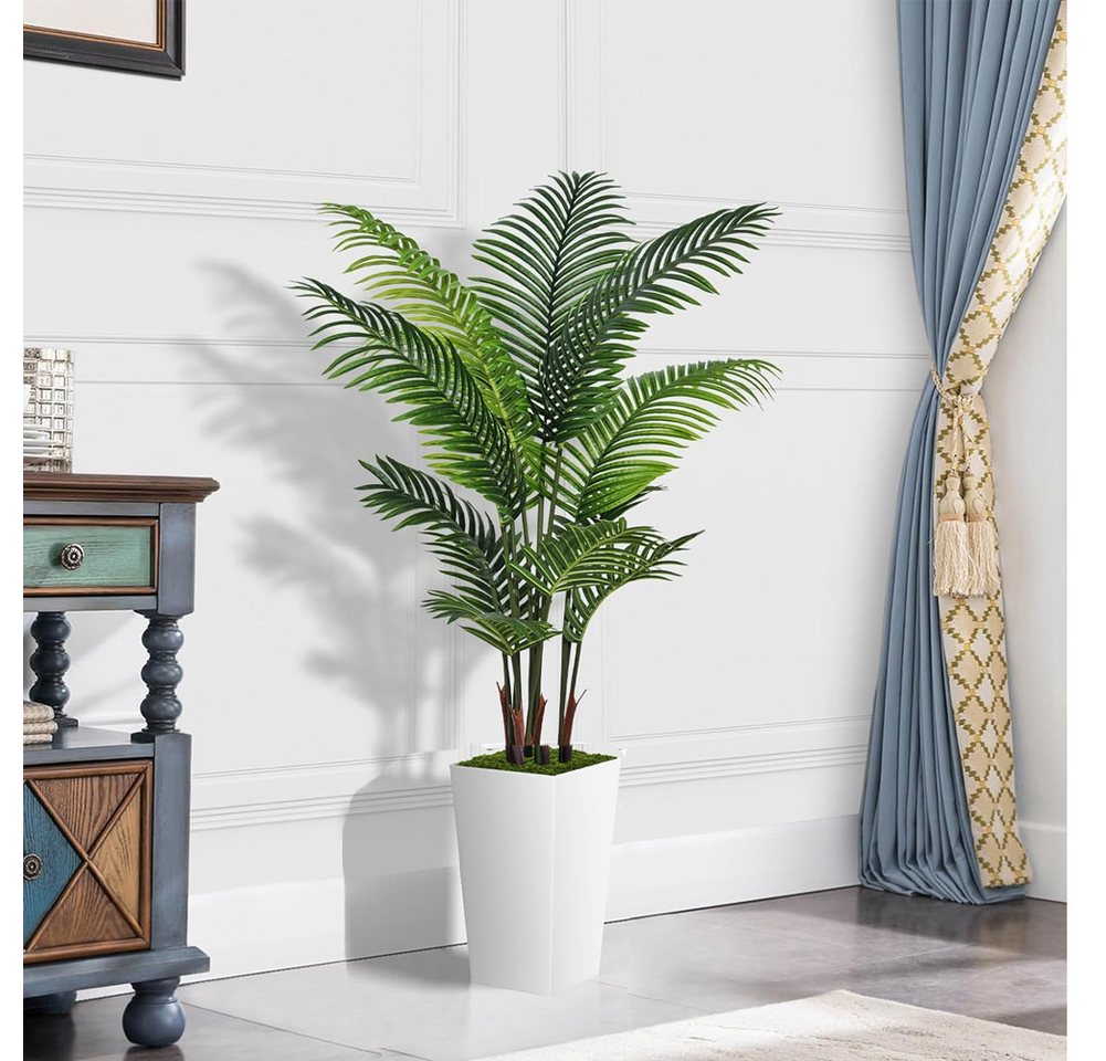 Künstliche Zimmerpflanze Künstliche Pflanzen Palme Baum,Kunst-Areca Palme Pflanzen Weiß Topf, GarveeMore, Höhe 150 cm, 150/180CM Plastik Künstliche Palme Wie Echt Fake Pflanzen Deko Bild 2