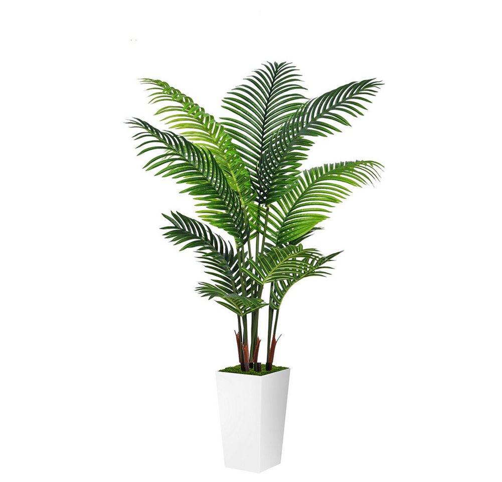 Künstliche Zimmerpflanze Künstliche Pflanzen Palme Baum,Kunst-Areca Palme Pflanzen Weiß Topf, GarveeMore, Höhe 150 cm, 150/180CM Plastik Künstliche Palme Wie Echt Fake Pflanzen Deko Bild 3