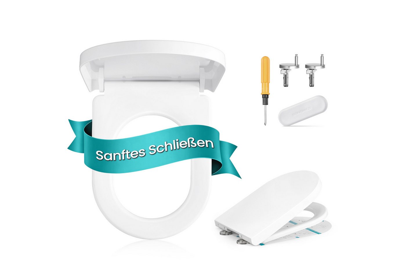 SONGMICS WC-Sitz WC-Sitz mit Absenkautomatik, Griff, Toilettensitz abnehmbar, WC-Deckel PP-Kunststoff, bis 300 kg belastbar, lange D-Form Bild 3