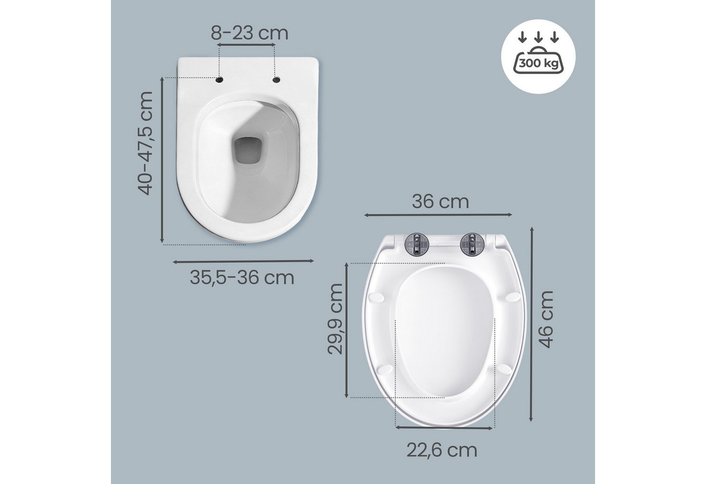 SONGMICS WC-Sitz WC-Sitz mit Absenkautomatik, Griff, Toilettensitz abnehmbar, WC-Deckel PP-Kunststoff, bis 300 kg belastbar, lange D-Form Bild 5