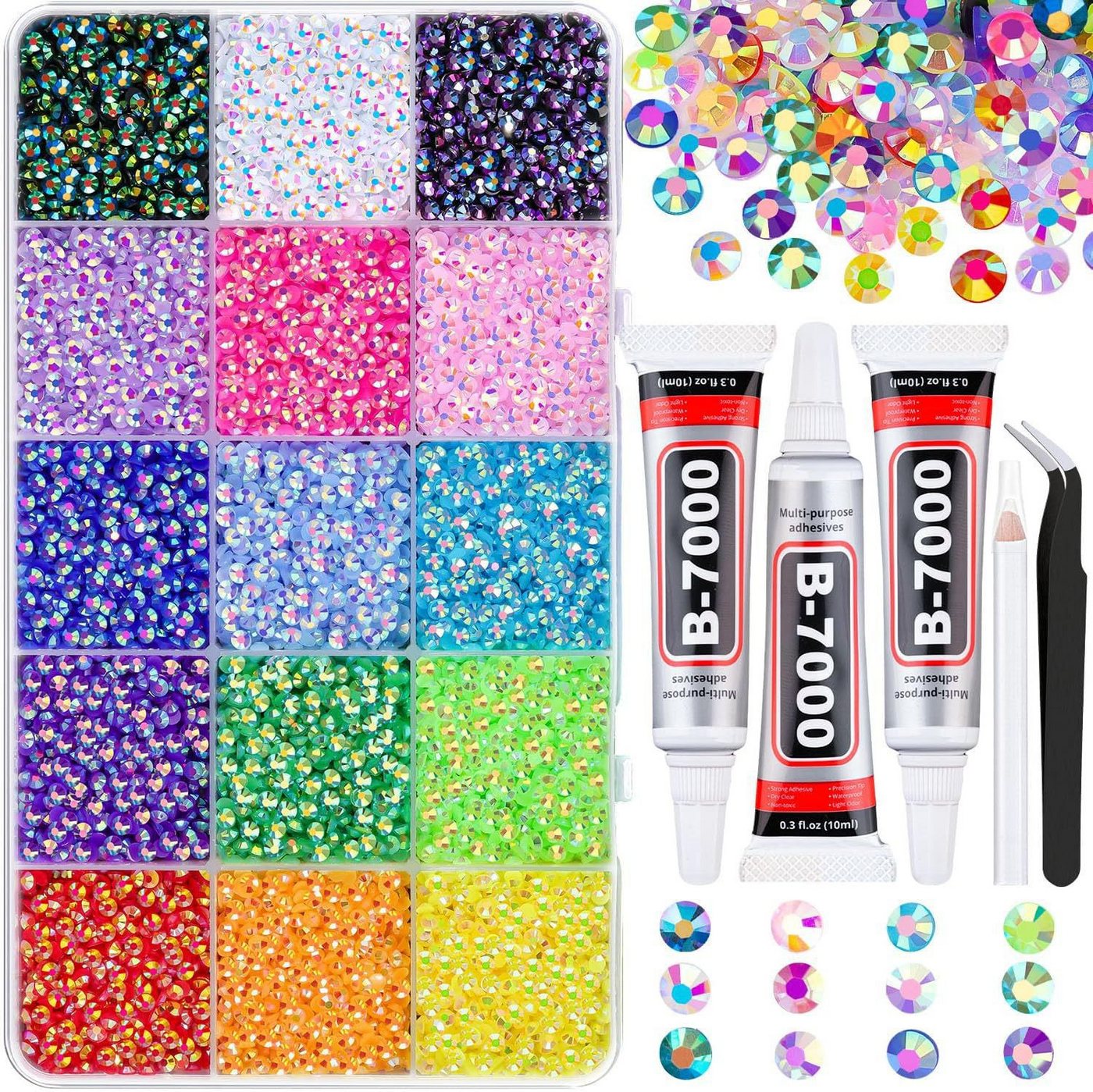 Zaewry Kreativset Jelly Strasssteine,Kit with Glue and Pen,Glitzersteine Bedazzling Kit, (15-tlg), für Nailart Gesichtsbemalung Kostüme und Andere DIY-Kreatione Bild 2