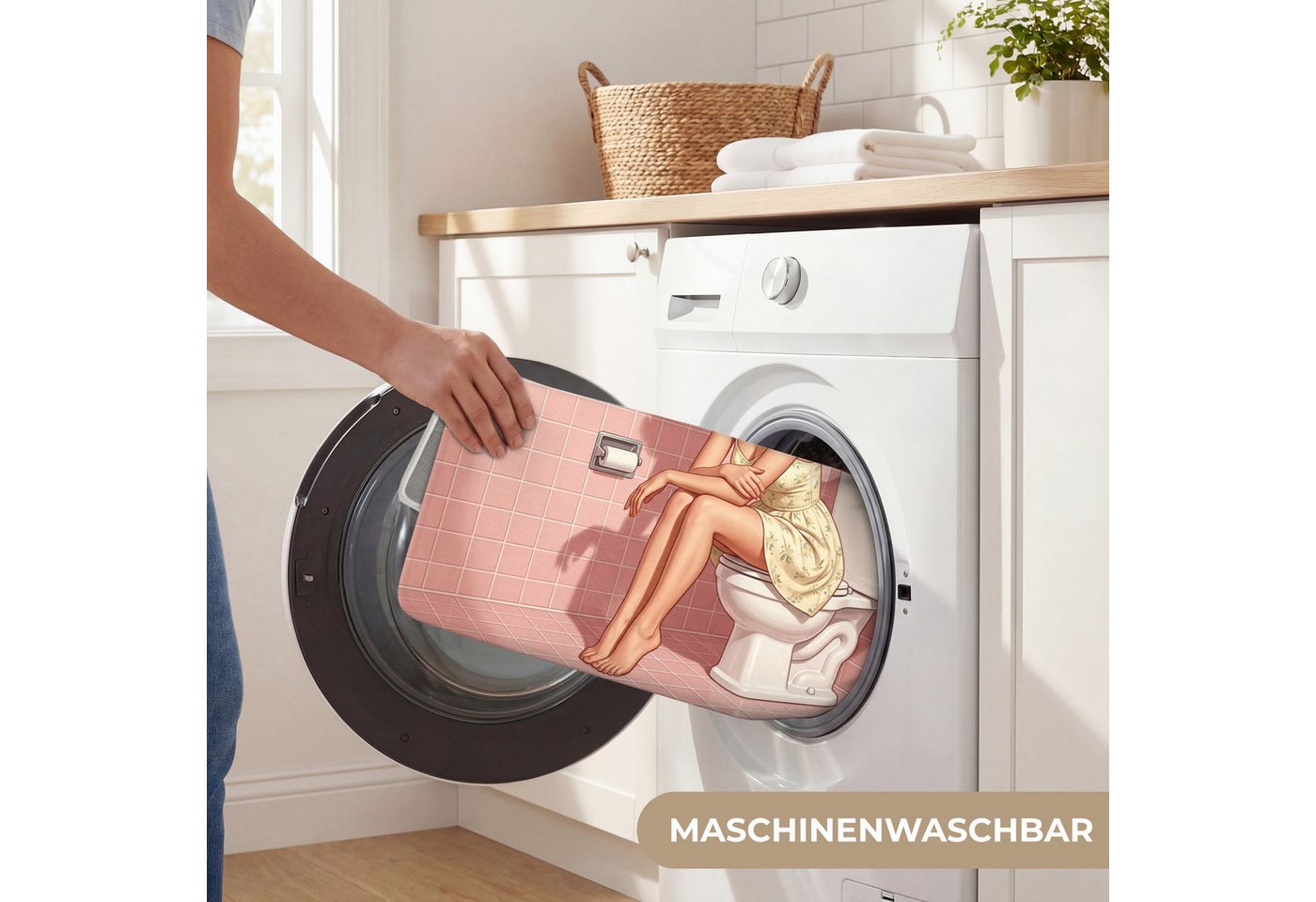 OnlyWow Badematte Rosa - Retro - Frau, Höhe 10 mm, Polyester, Rechteckig, Badezimmerteppich, Badteppich, Rutschfest, Badvorleger, Waschbar