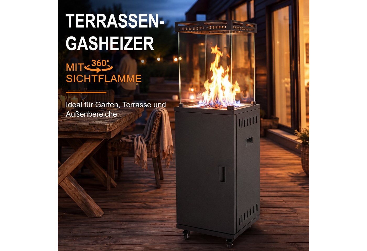 ZMH Heizstrahler Schwarz, 10/13 KW Gas, einfach zu bewegen, temperaturregulierbar, 5-13KW stufenlos, 20-60m², für 15kg Gasflaschen, mit Lenkrollen