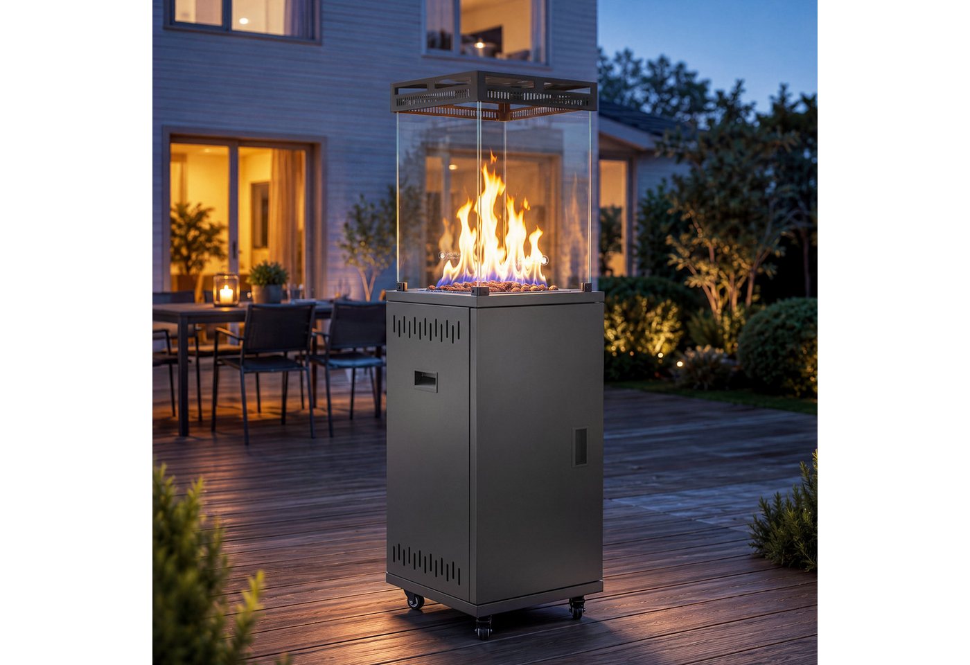 ZMH Heizstrahler Schwarz, 10/13 KW Gas, einfach zu bewegen, temperaturregulierbar, 5-13KW stufenlos, 20-60m², für 15kg Gasflaschen, mit Lenkrollen Bild 4