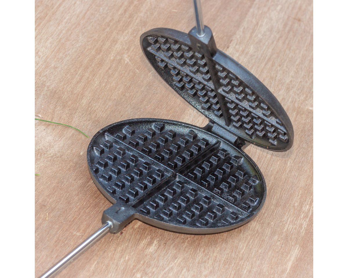 Antikas Feuerstelle Waffeleisen für offenes Feuer, Grill und Gasherd, aus Gusseisen