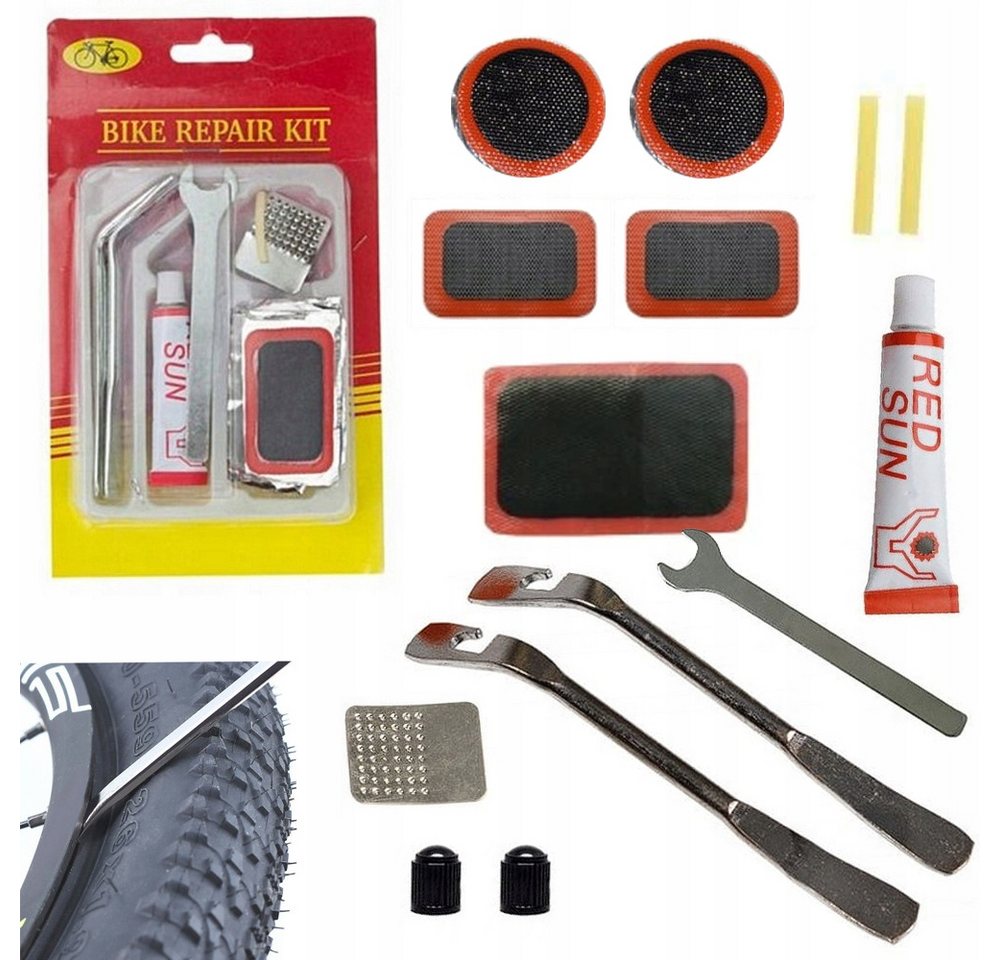 VERK GROUP Reifen-Reparaturset Fahrrad Reparatur Set 14‑tlg Flickzeug Pannenset Reifen, 1-St., 14‑teilig, mit Reifenhebern