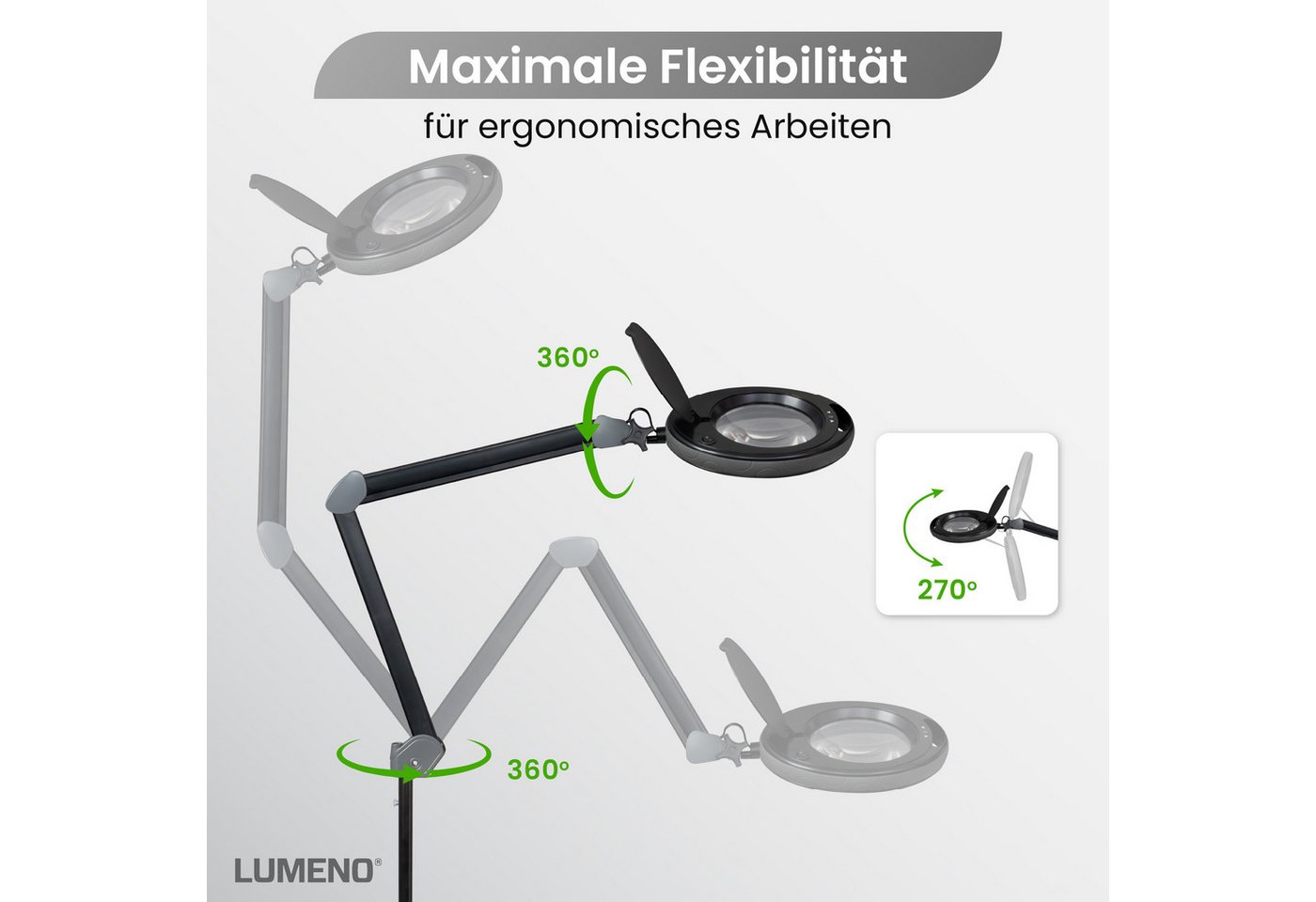 Lumeno Lupenlampe 851X dimmbare LED-Lupenleuchte, 152 mm kristallklare Linse, LED fest integriert, Kaltweiß, 6500 K