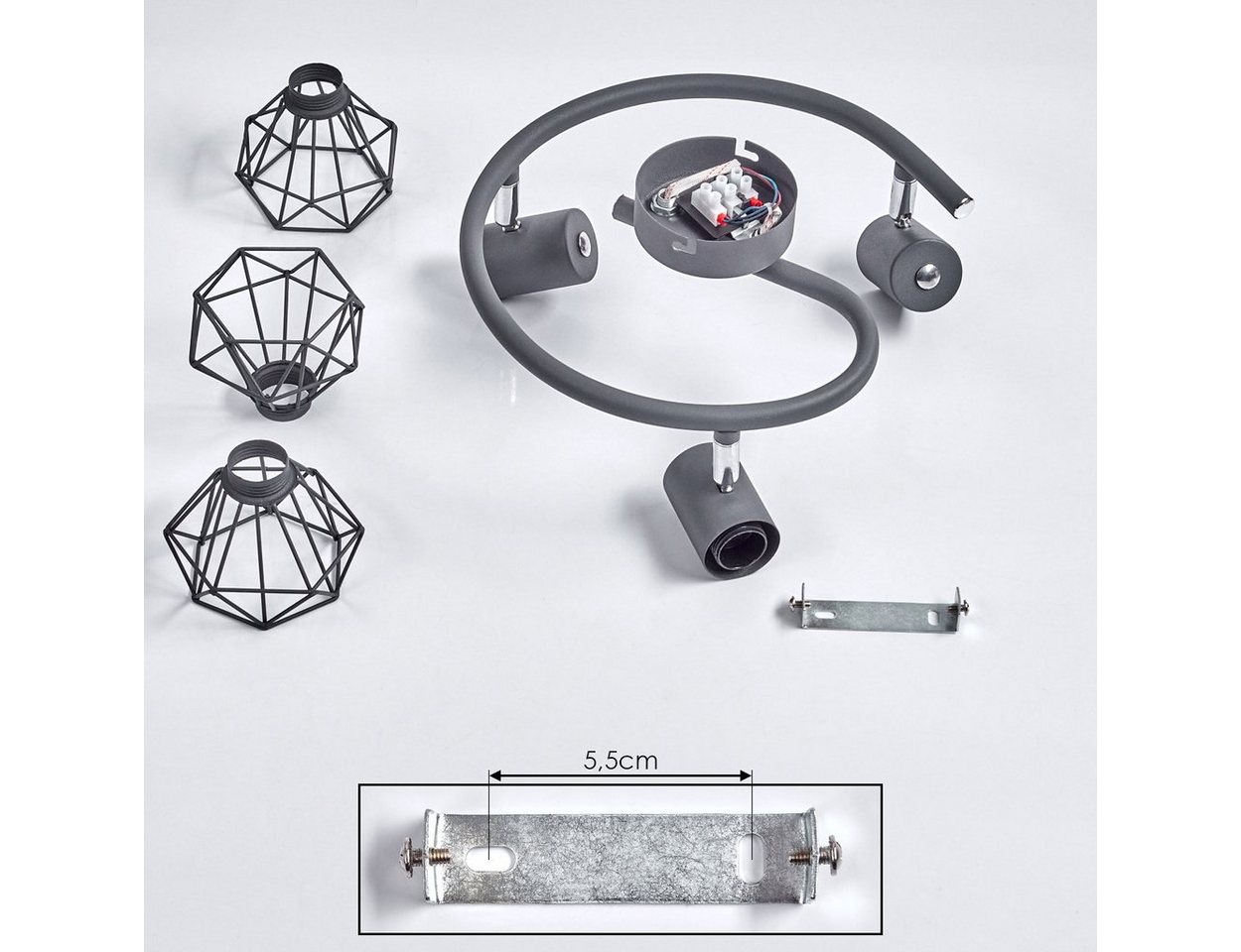 hofstein Deckenleuchte »Voltri« runde Deckenlampe aus Metall in Anthrazit/Chromfarben, ohne Leuchtmittel, moderne Leuchte m. Schirmen in Gitter-Optik u. Lichteffekt, 3xE14 Bild 2